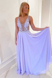 Lavender Chiffon A-line Long Formal Dress