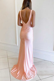 Simple Pink Mermaid Long Formal Dress