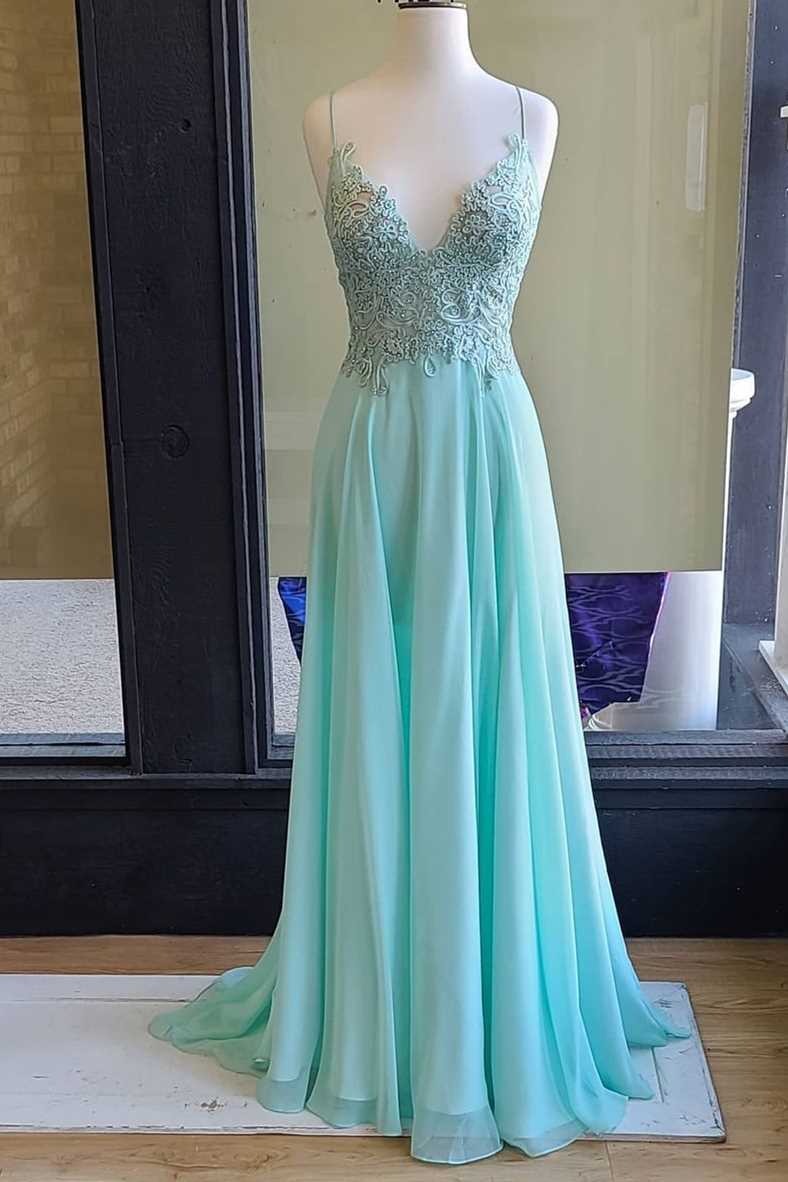 A-line V-Neck Empire-Waist Mint Green Appliques Chiffon Long Prom Dres Modsele A-line V-Neck Empire-Waist Mint Green Appliques Chiffon Long Prom Dres Modsele