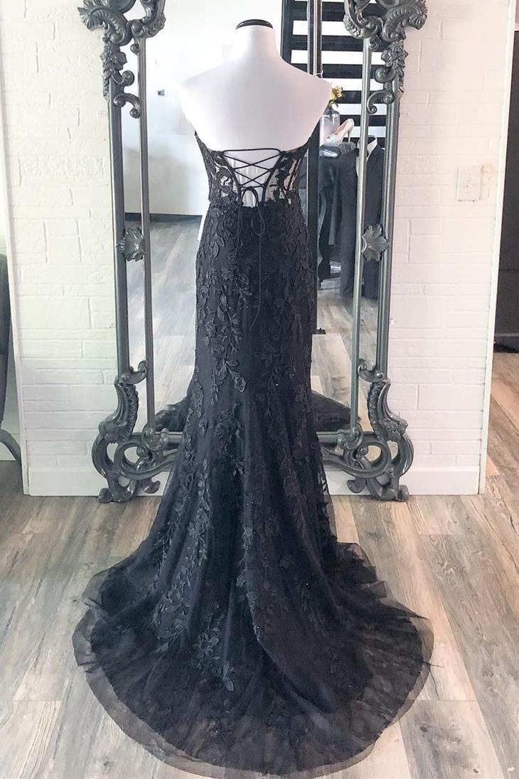 Sweetheart Black Lace Mermaid Long Formal Dress