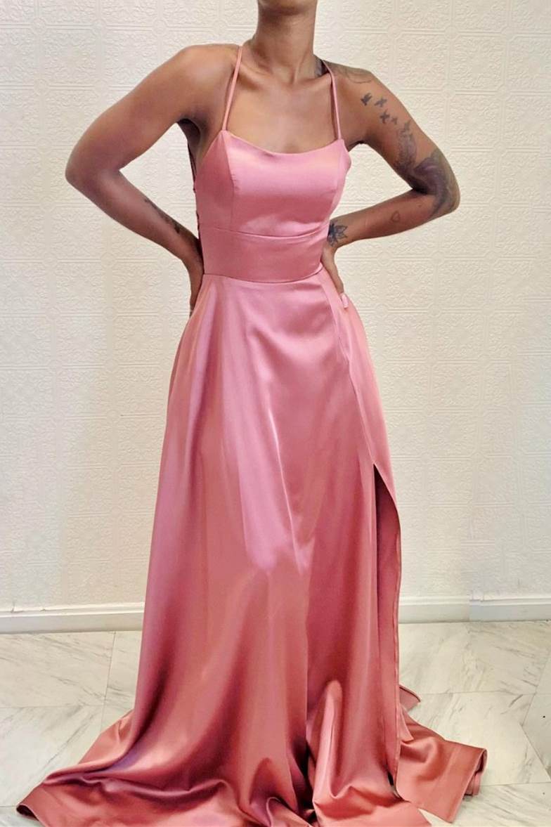 Simple Blush Pink A-line Long Formal Dress