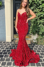 Red Sequins Trumpet Long Formal Dress with Sweetheart
