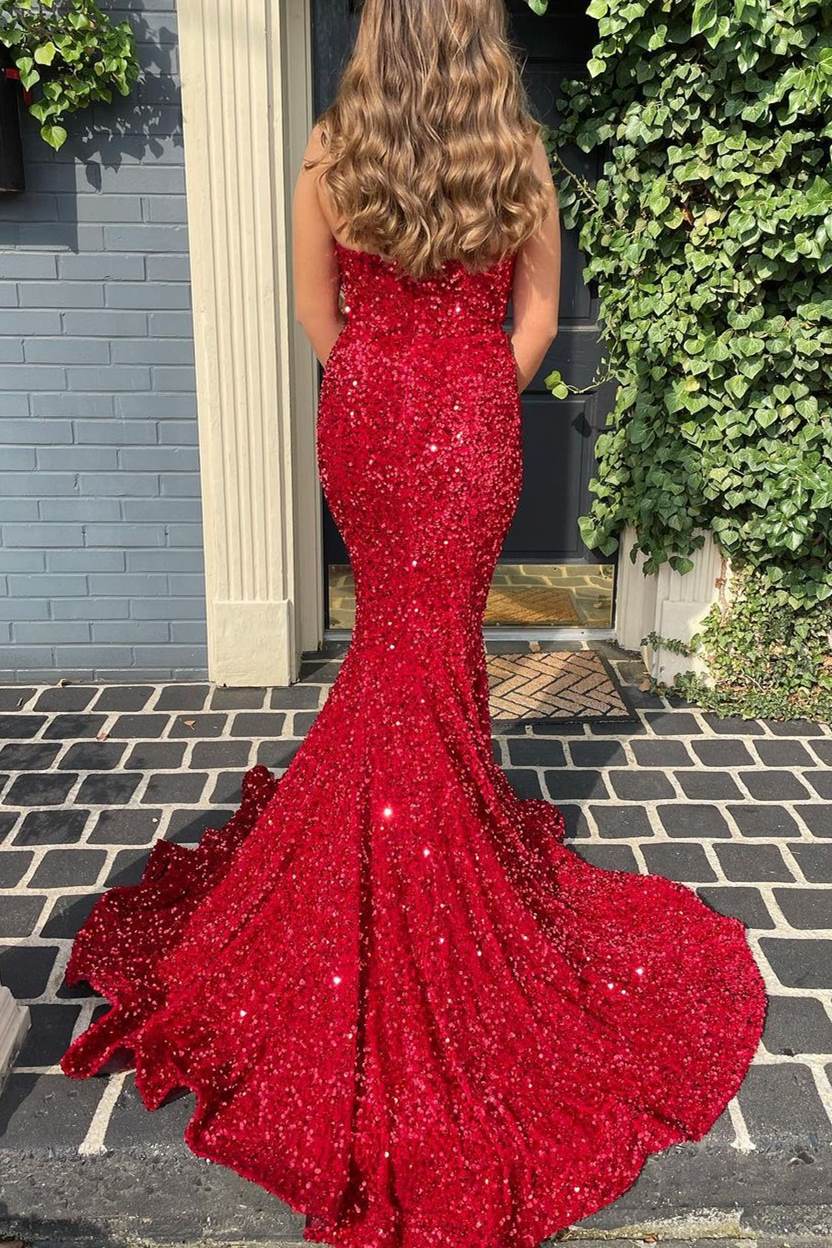 Red Sequins Trumpet Long Formal Dress with Sweetheart