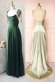 Green A-line Cowl Neck Long Formal Dress