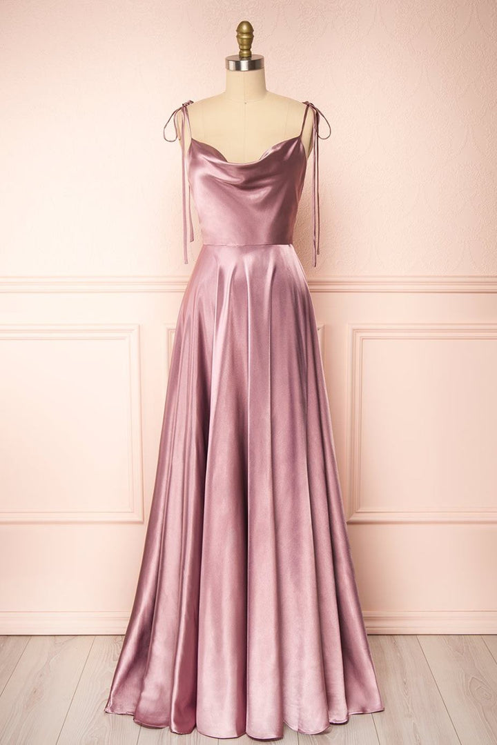 Green A-line Cowl Neck Long Formal Dress
