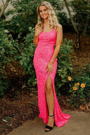 Red Sequin Halter Backless Mermaid Prom Dress