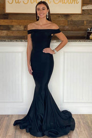 Elegant Black Off-the-Shoulder Trumpet Long Formal Dress