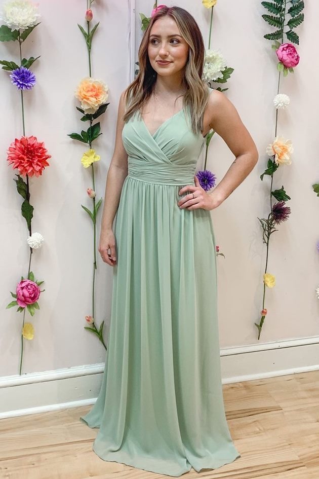 Sage Green Chiffon V-Neck Ruched Bridesmaid Dress Modsele Sage Green Chiffon V-Neck Ruched Bridesmaid Dress Modsele