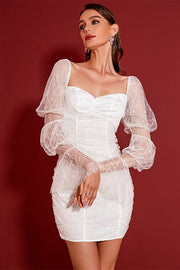 White Sweetheart Long Sleeve Bodycon Mini Cocktail Dress