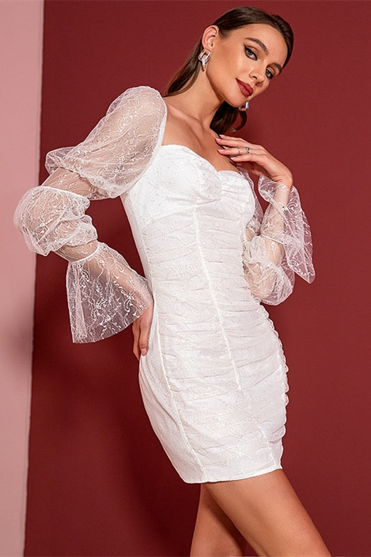 White Sweetheart Long Sleeve Bodycon Mini Cocktail Dress