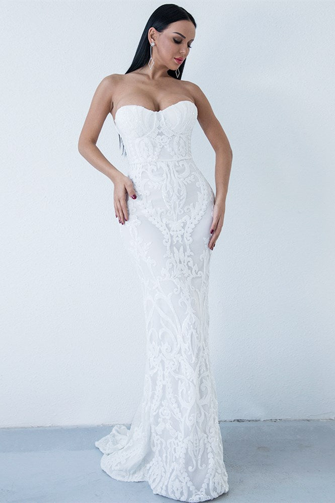 Glamorous Golden Strapless Mermaid Long Evening Dress