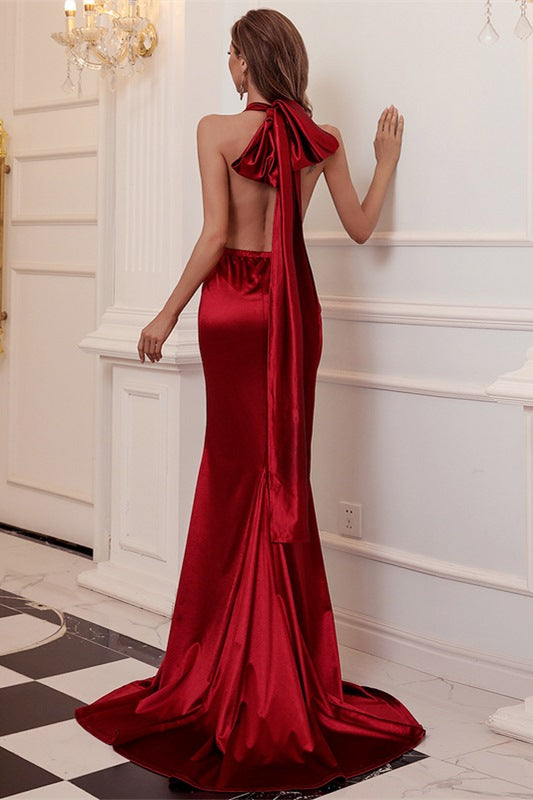 Burgundy Halter Backless Mermaid Long Evening Dress Modsele Burgundy Halter Backless Mermaid Long Evening Dress Modsele