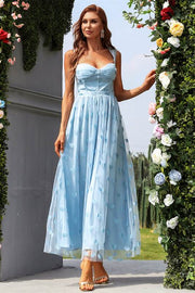 Light Blue Tulle Sweetheart A-line Sleeveless Prom Gown