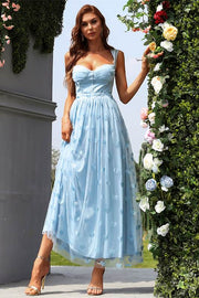 Light Blue Tulle Sweetheart A-line Sleeveless Prom Gown