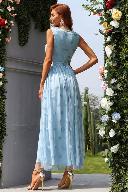 Light Blue Tulle Sweetheart A-line Sleeveless Prom Gown