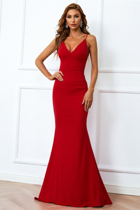 princess polly baby blue dress Red V-Neck Backless Mermaid Long Evening Dress – Modsele
