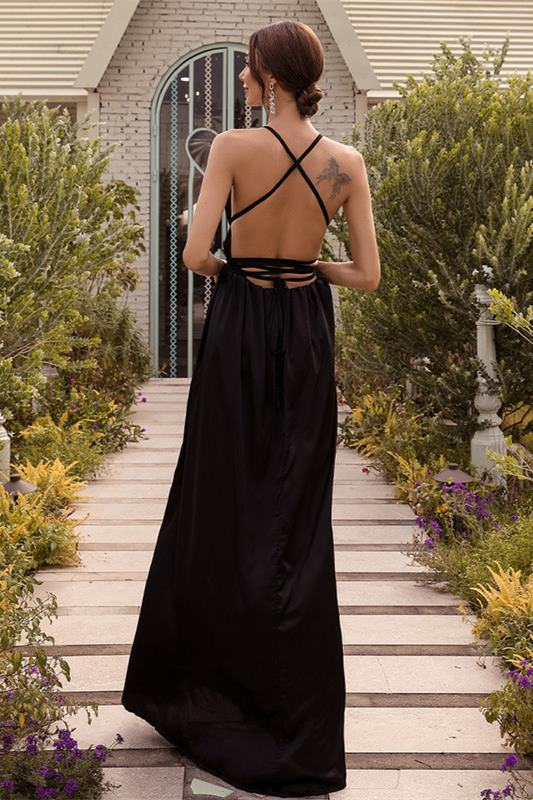 Red V-Neck High Side Slit Long Evening Dress