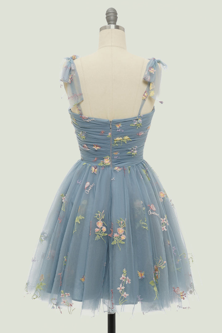 Nude Floral Print A-Line Short Homecoming Dress