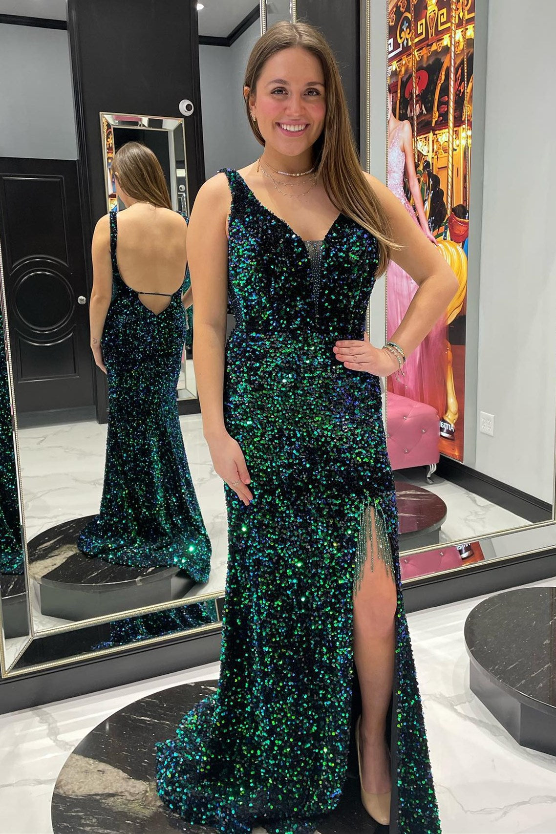 Green iridescent sale dress