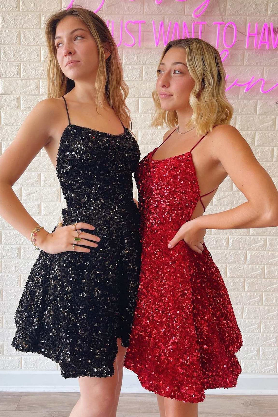A-Line Sequins Lace-Up Short Homecoming Dress