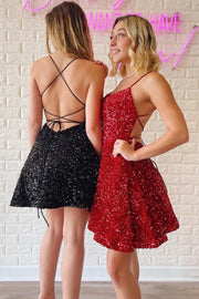 A-Line Sequins Lace-Up Short Homecoming Dress