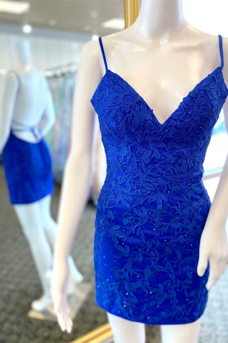 Royal Blue Appliques V-Neck Backless Tight Homecoming Dress Modsele Royal Blue Appliques V-Neck Backless Tight Homecoming Dress Modsele