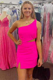 Hot Pink One-Shoulder Cutout Short Party Dress