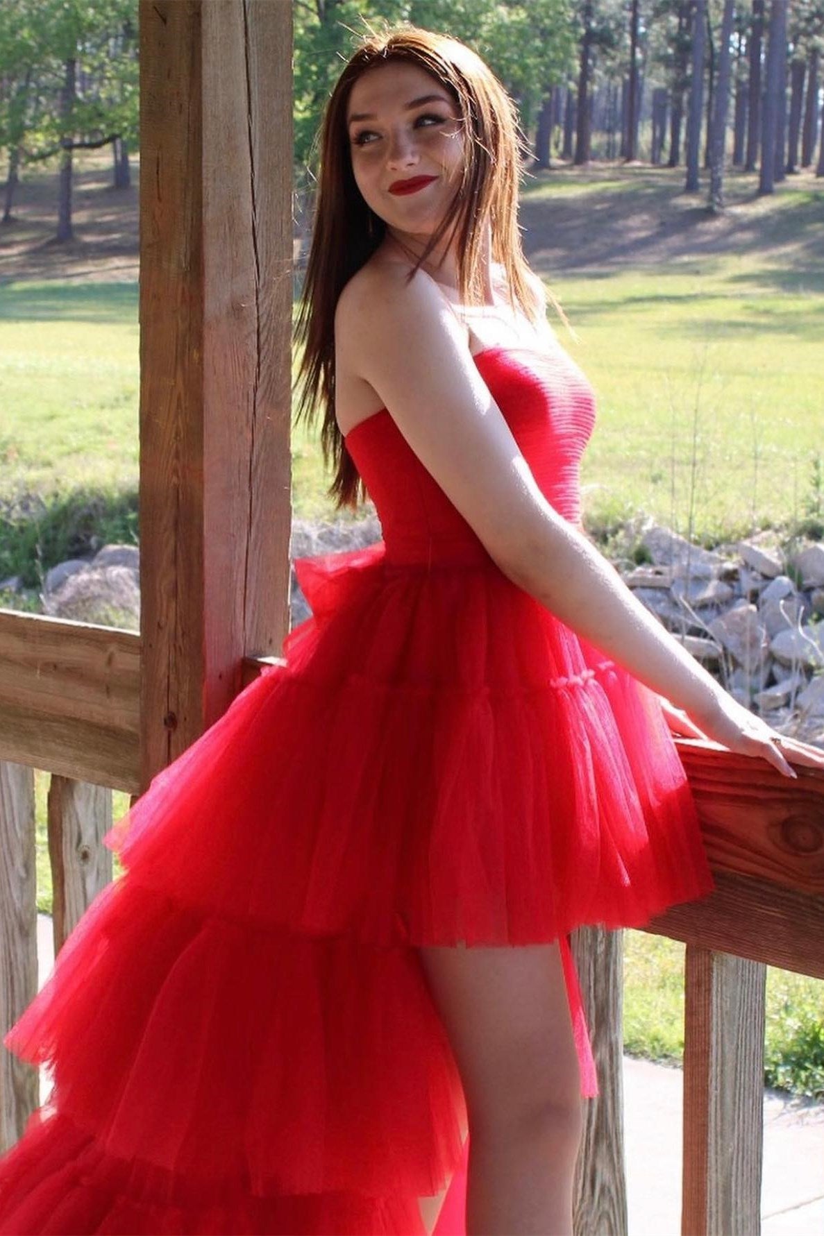 Red Strapless High Low Prom Dresses