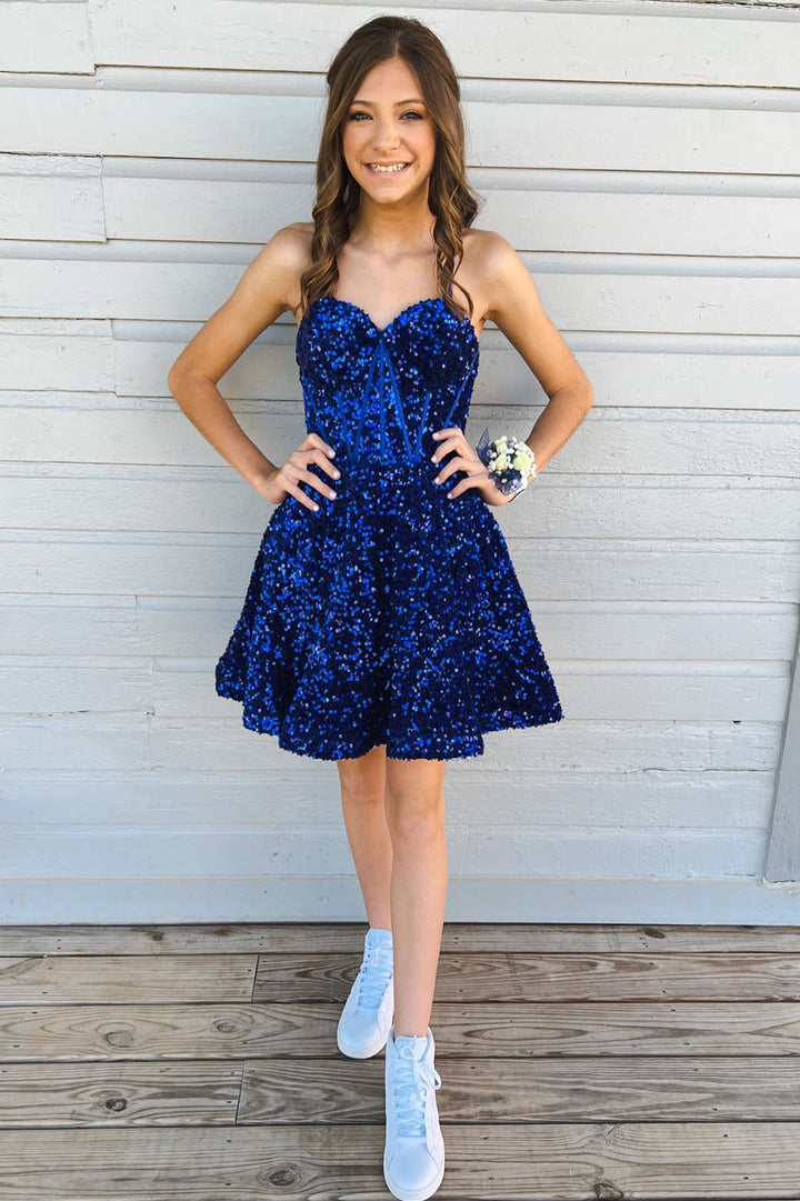 Purple Sequin Sweetheart A-Line Short Homecoming Dress