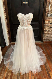 Ivory Sweetheart Appliques A-Line Long Wedding Dress