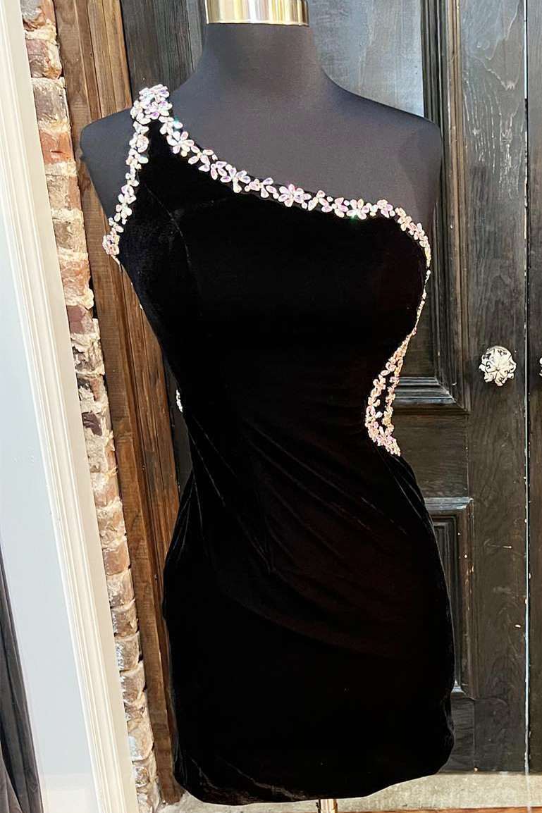 Royal Blue Velvet One-Shoulder Beaded Short Homecoming Dress Modsele Royal Blue Velvet One-Shoulder Beaded Short Homecoming Dress Modsele