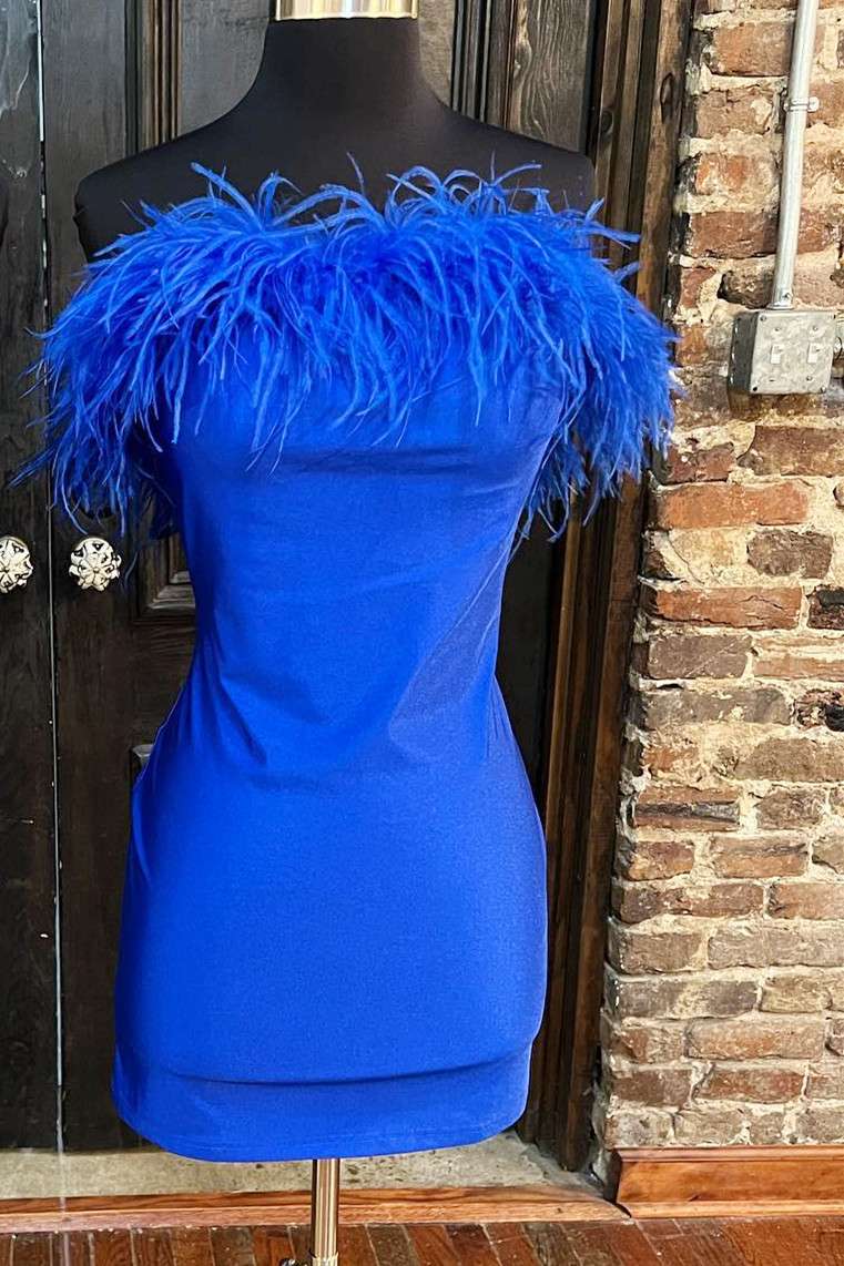 White Strapless Feather Bodycon Short Party Dress Modsele White Strapless Feather Bodycon Short Party Dress Modsele