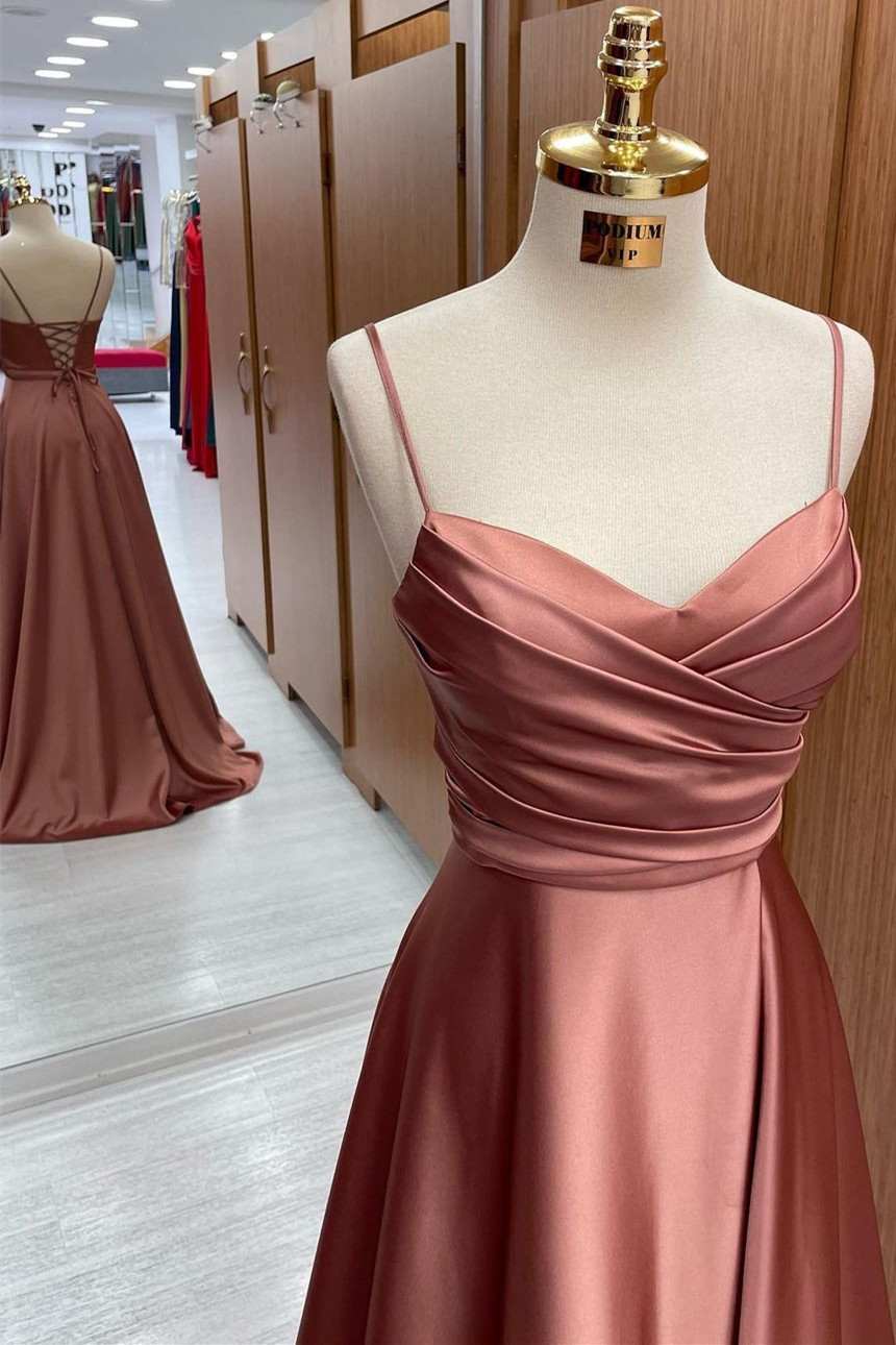 Satin Spaghetti Straps Lace-Up A-Line Bridesmaid Dress Modsele Satin Spaghetti Straps Lace-Up A-Line Bridesmaid Dress Modsele