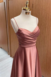 Satin Spaghetti Straps Lace-Up A-Line Bridesmaid Dress