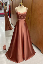 Satin Spaghetti Straps Lace-Up A-Line Bridesmaid Dress