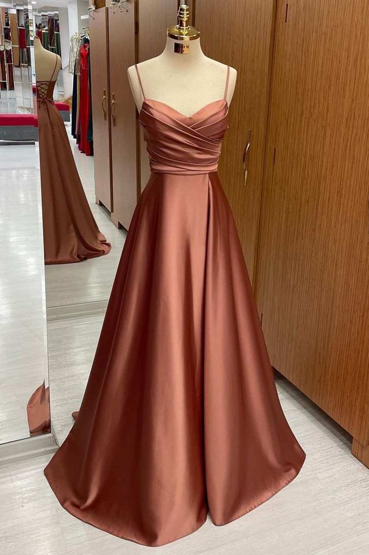 Satin Spaghetti Straps Lace-Up A-Line Bridesmaid Dress Modsele Satin Spaghetti Straps Lace-Up A-Line Bridesmaid Dress Modsele