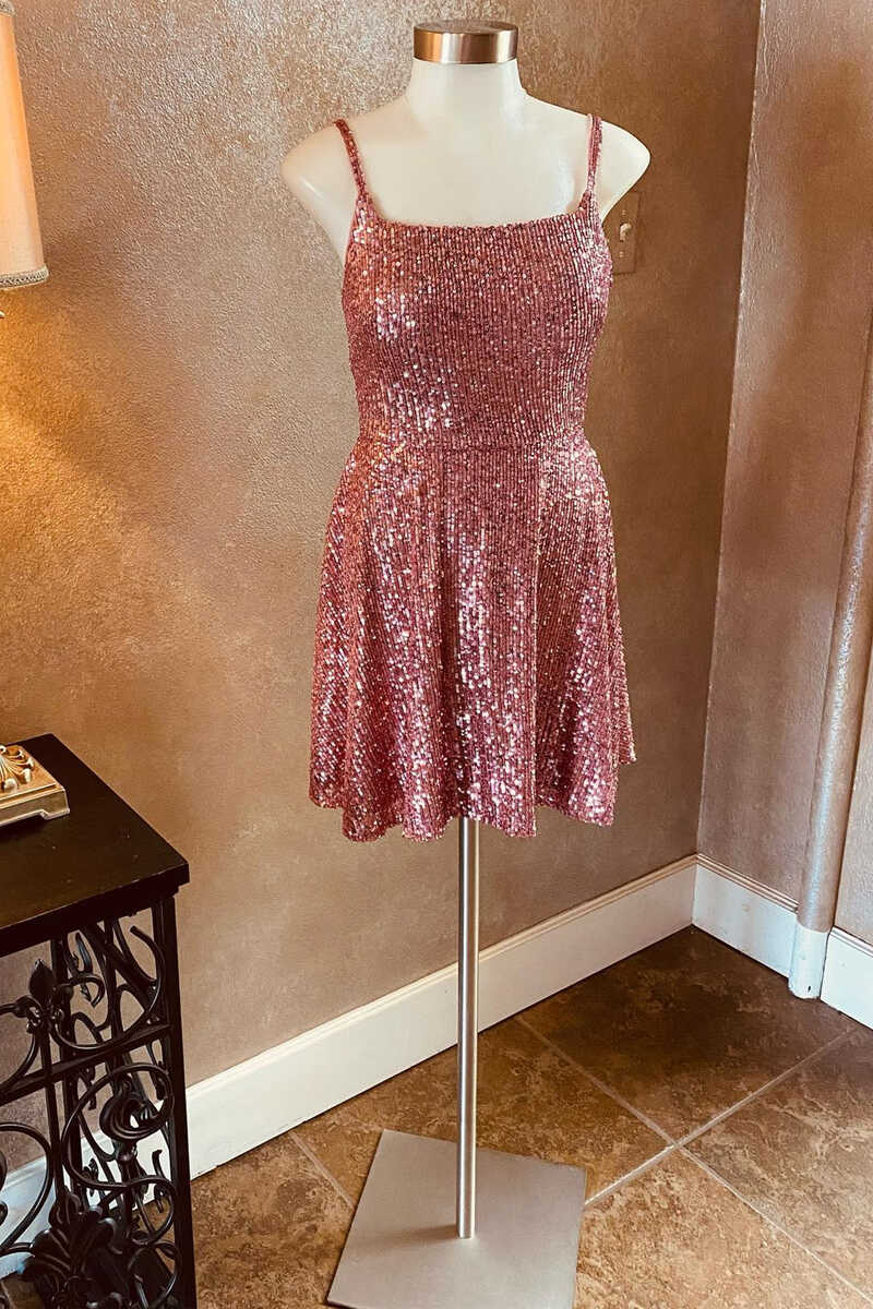 Sequin Square Neck Backless Short Homecoming Dress