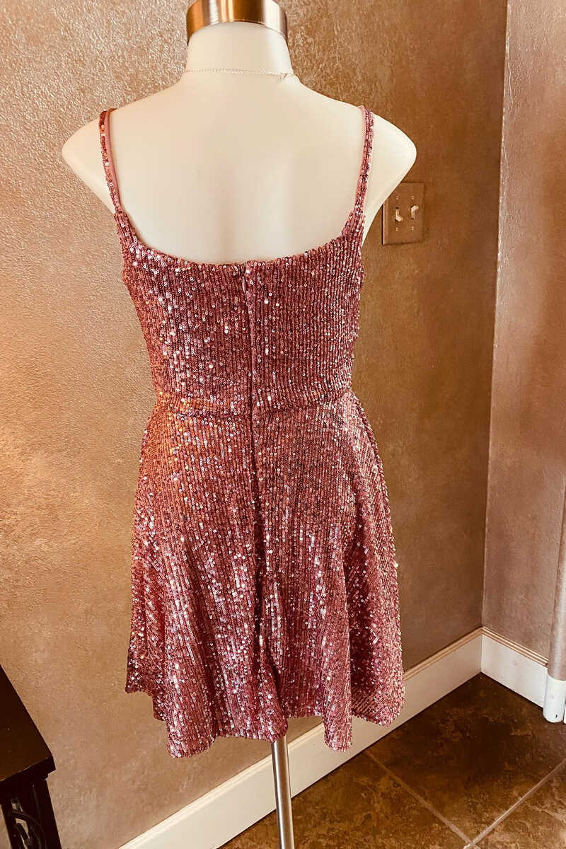 Sequin Square Neck Backless Short Homecoming Dress