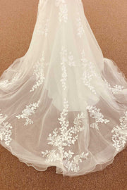 White Lace Straps Backless Trumpet Long Wedding Dress