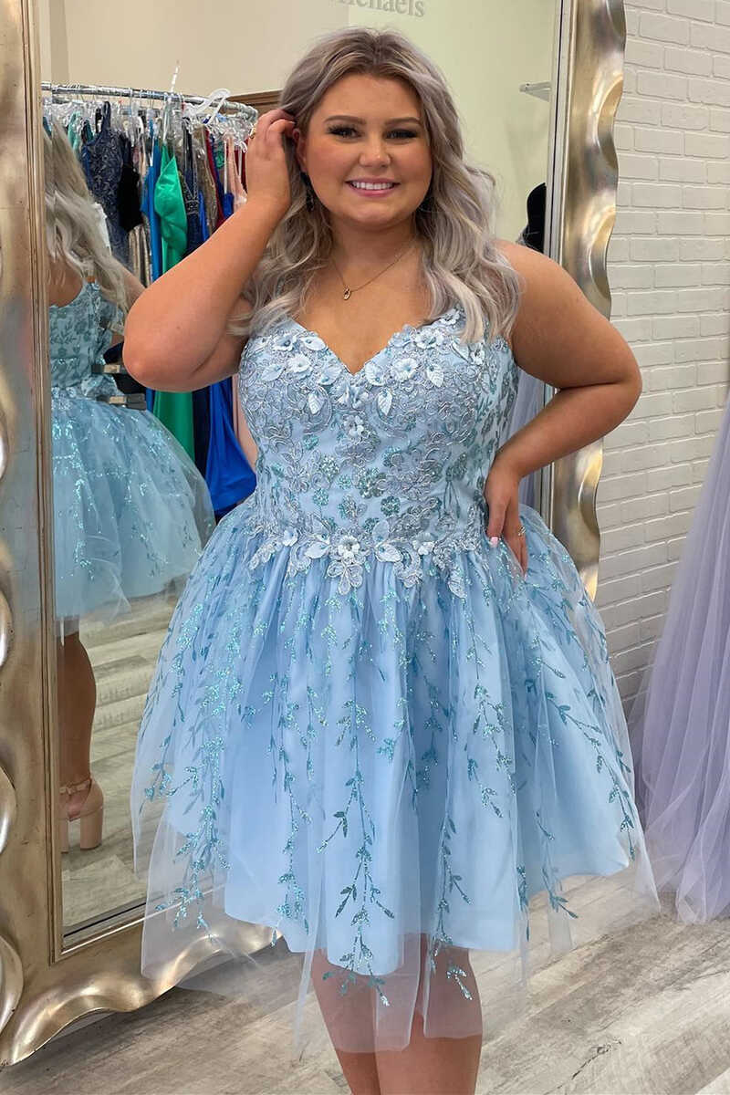 A-Line Light Blue Appliques Short Homecoming Dress Modsele A-Line Light Blue Appliques Short Homecoming Dress Modsele