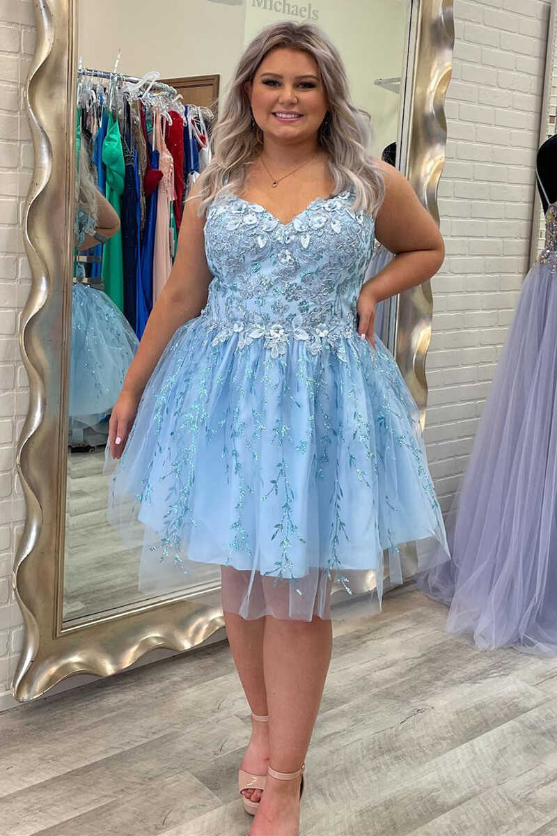A-Line Light Blue Appliques Short Homecoming Dress Modsele A-Line Light Blue Appliques Short Homecoming Dress Modsele