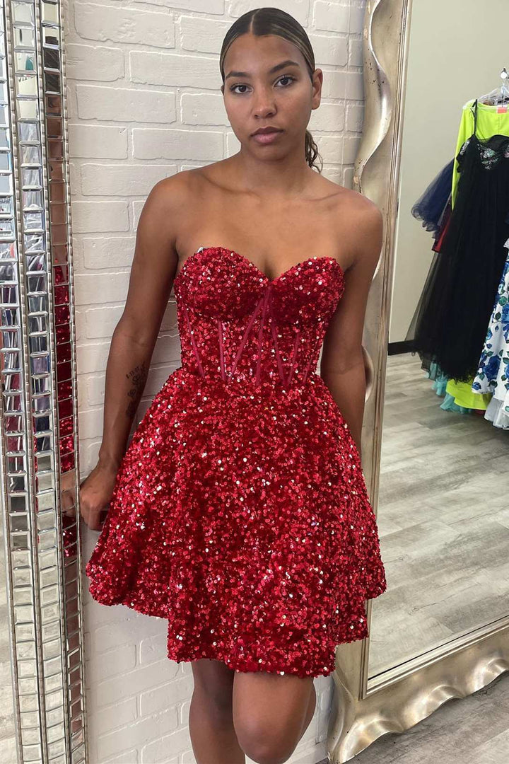 Purple Sequin Sweetheart A-Line Short Homecoming Dress