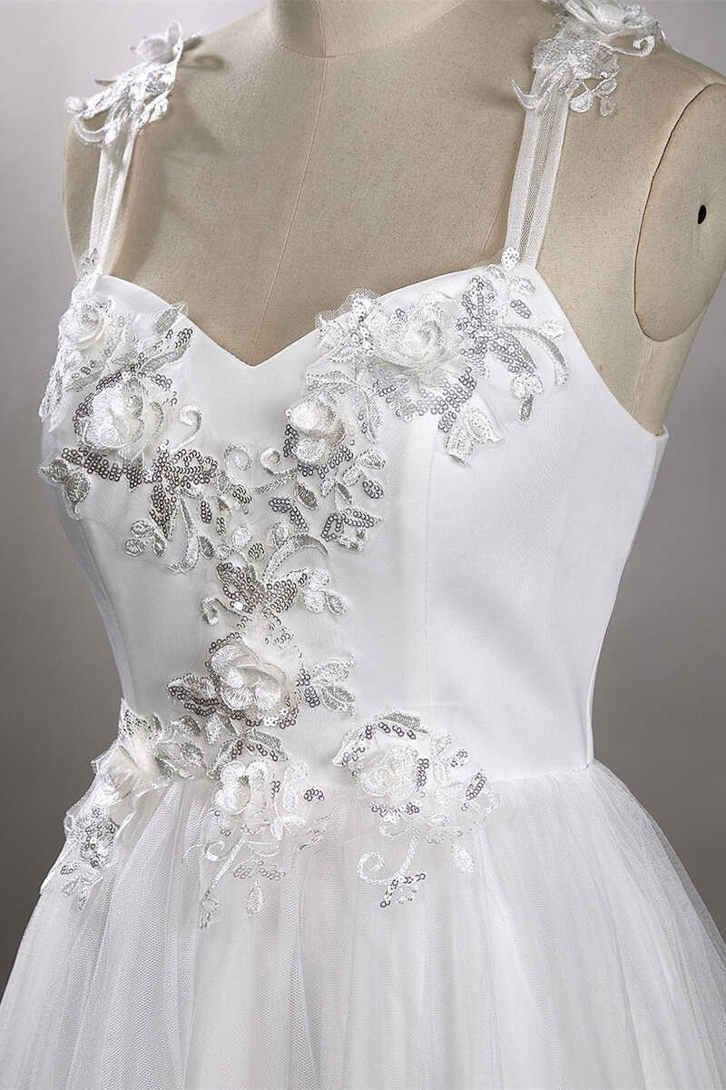 White Sweetheart Strap Flower A-Line Wedding Dress