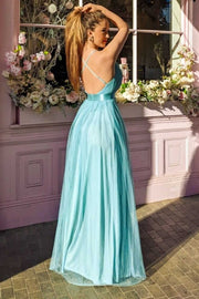 Slate Blue Tulle V-Neck Backless Bridesmaid Dress
