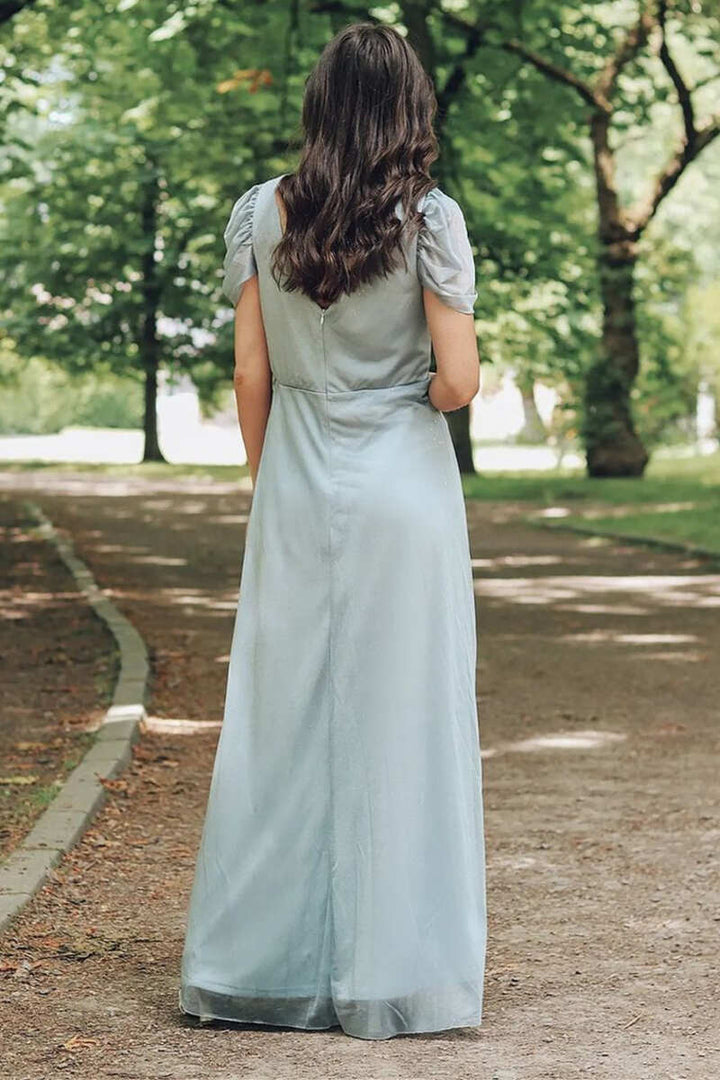 Chiffon Cap Sleeve A-Line Long Bridesmaid Dress
