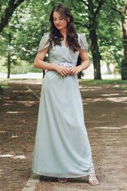 Chiffon Cap Sleeve A-Line Long Bridesmaid Dress