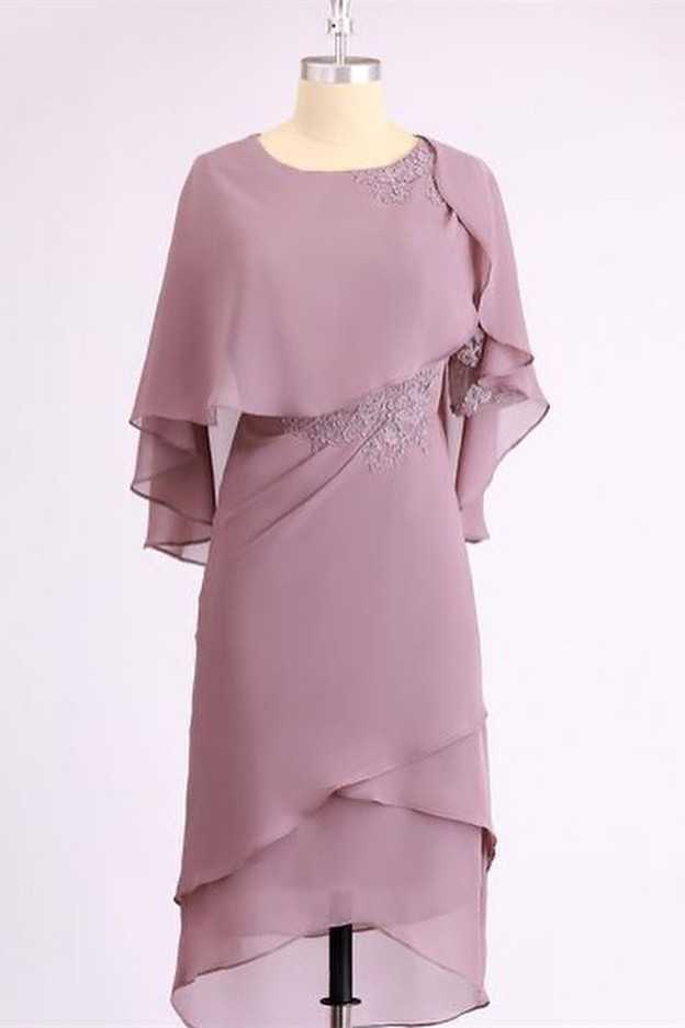 Mauve Round Neck Tiered Ruffled Mother of the Bride Dress – Modsele