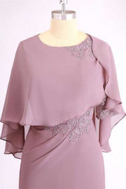 Mauve Round Neck Tiered Ruffled Mother of the Bride Dress