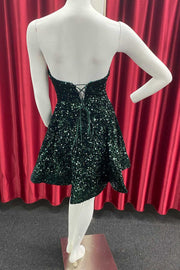 Dark Green Sequin Sweetheart A-Line Short Homecoming Dress