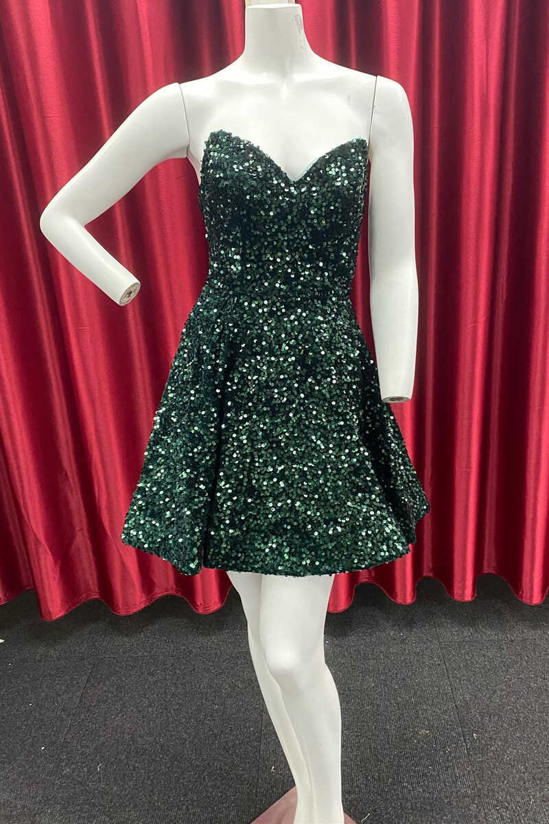 slim fit dress slacks Dark Green Bodycon Corset Sequins Short Homecoming Dress with Beading main image 1